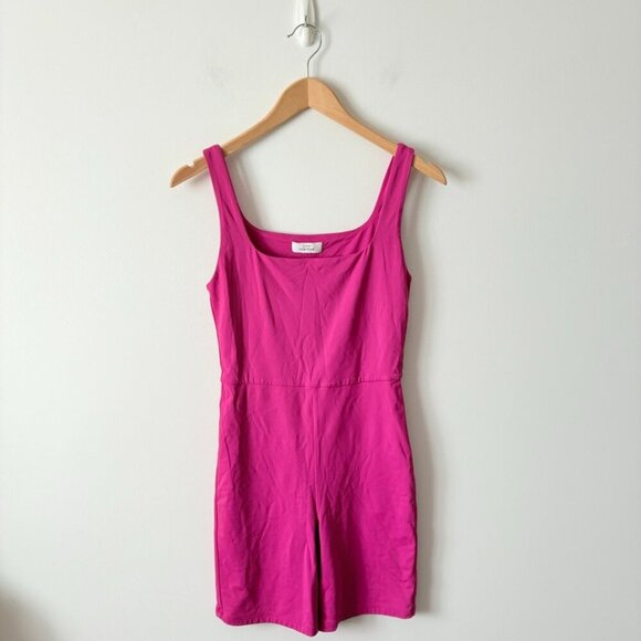 Aritzia Babaton Contour Squareneck Romper Magenta Pink Size Medium - Picture 2 of 5